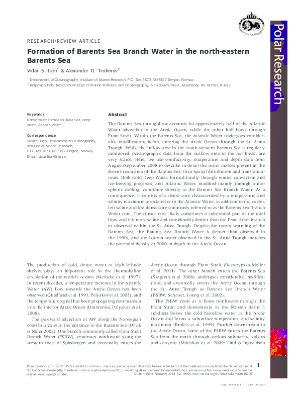 Formation of Barents Sea Branch Water in the north-eastern Barents Sea