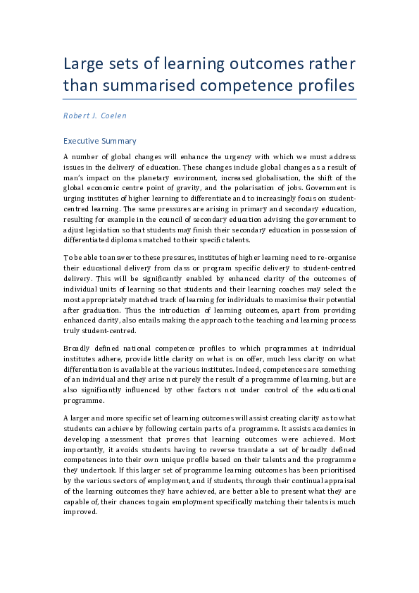 (PDF) Large sets of learning outcomes rather than summarised competence ...