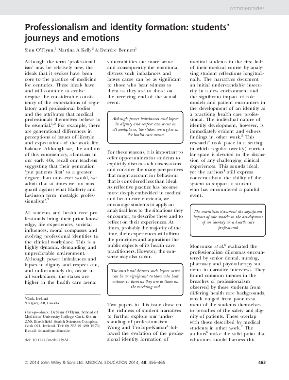 Pdf Professionalism And Identity Formation Students Journeys And