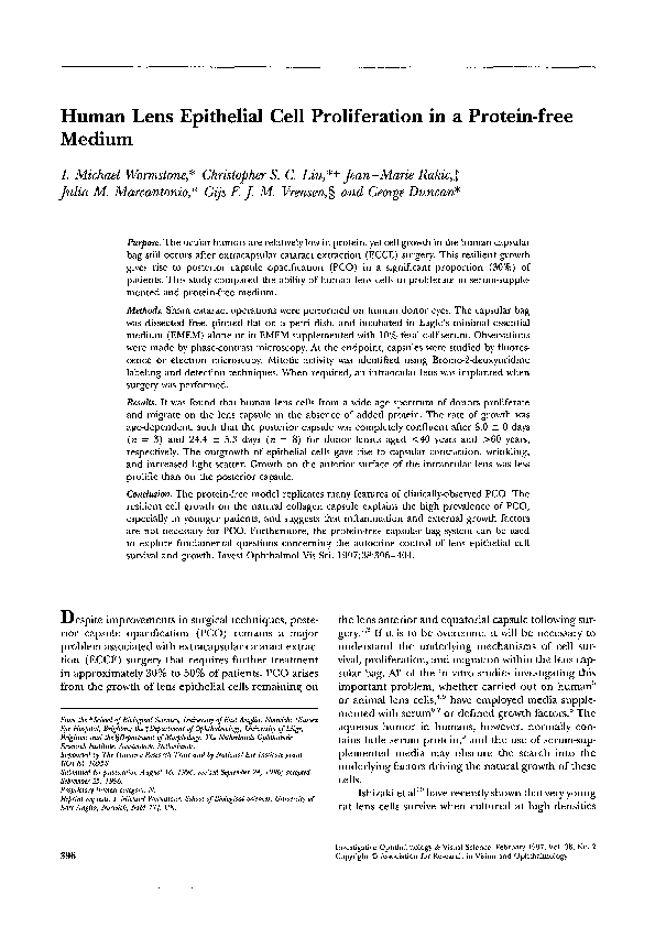 (PDF) Human lens epithelial cell proliferation in a protein-free medium