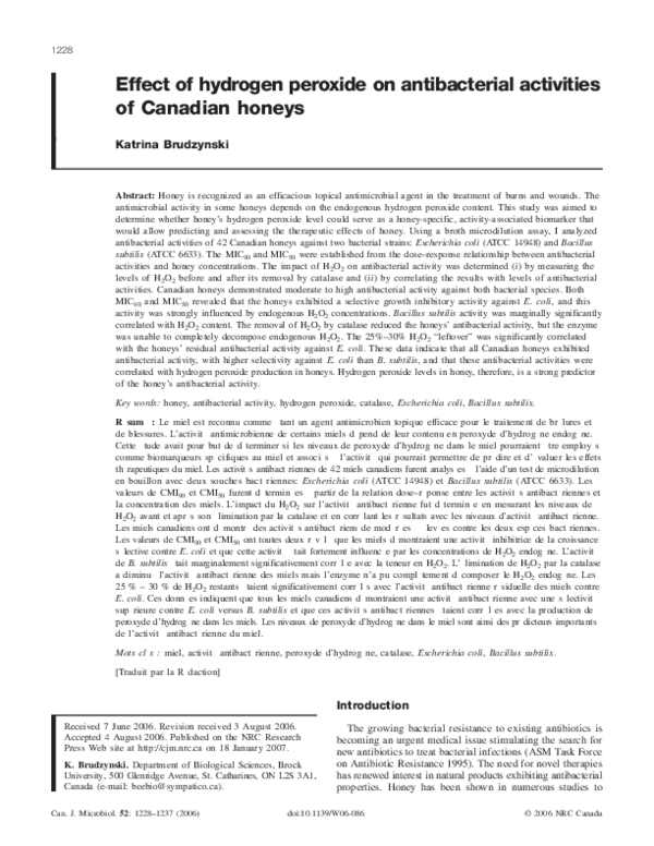 (PDF) Effect of hydrogen peroxide on antibacterial activities of ...