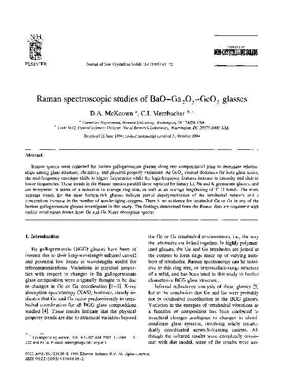 (PDF) Raman spectroscopic studies of BaO Ga2O3 GeO2 glasses