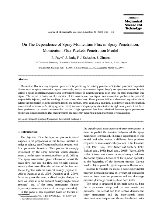 (PDF) On The Dependence of Spray Momentum Flux in Spray