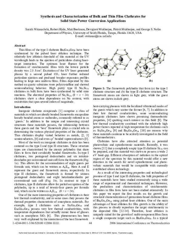 (PDF) Synthesis and Characterization of Bulk and Thin Film Clathrates ...