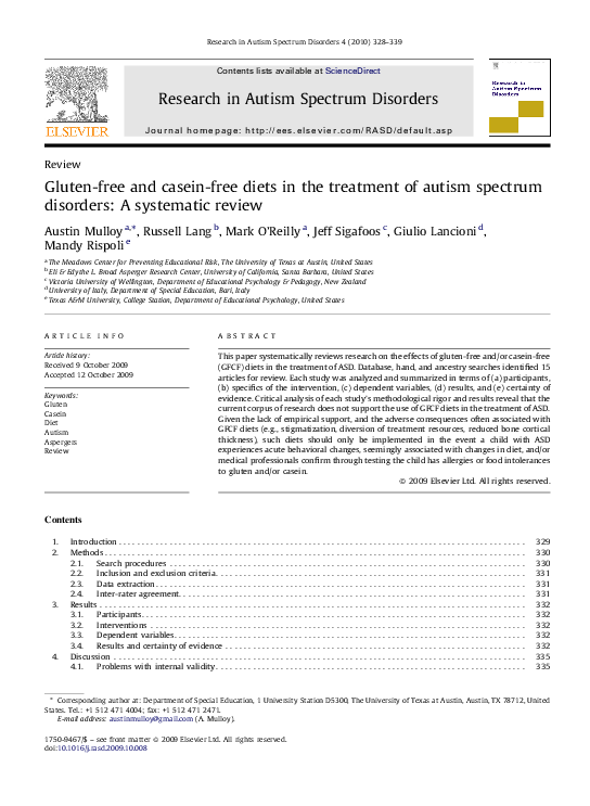 (PDF) Gluten-free and casein-free diets in the treatment of autism ...