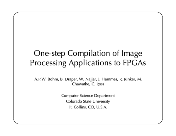 (PDF) One-step compilation of image processing applications to FPGAs