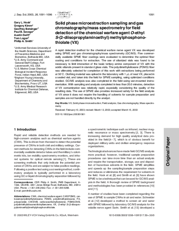 (PDF) Solid phase microextraction sampling and gas chromatography/mass ...