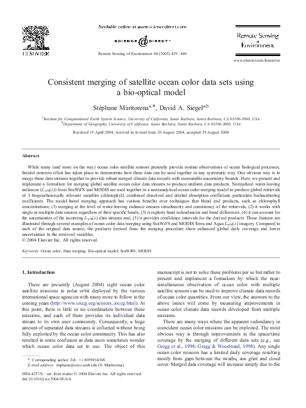 (PDF) Consistent merging of satellite ocean color data sets using a bio ...