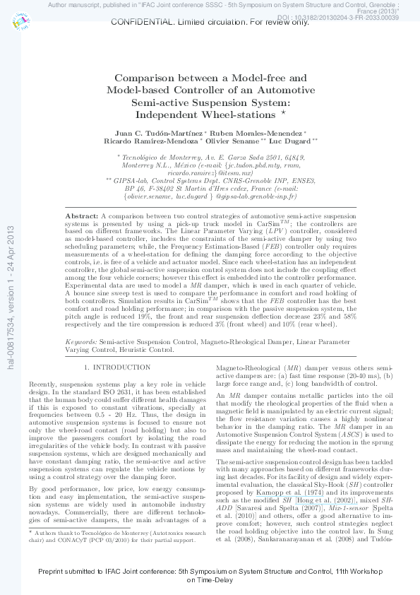 (PDF) Comparison between a Model-Free and Model-Based Controller of an ...