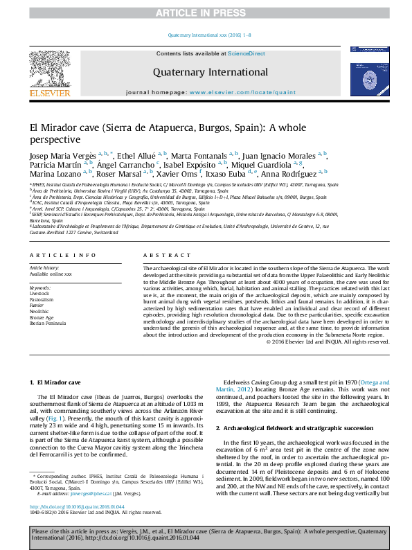 (PDF) El Mirador cave (Sierra de Atapuerca, Burgos, Spain) A whole