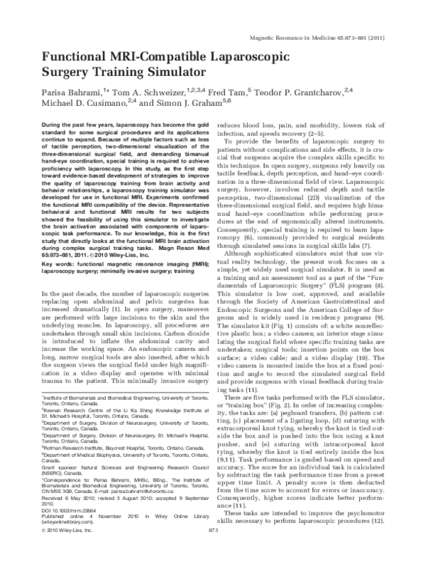 (PDF) Functional MRI-compatible laparoscopic surgery training simulator