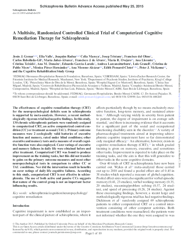 (PDF) A Multisite, Randomized Controlled Clinical Trial of Computerized ...