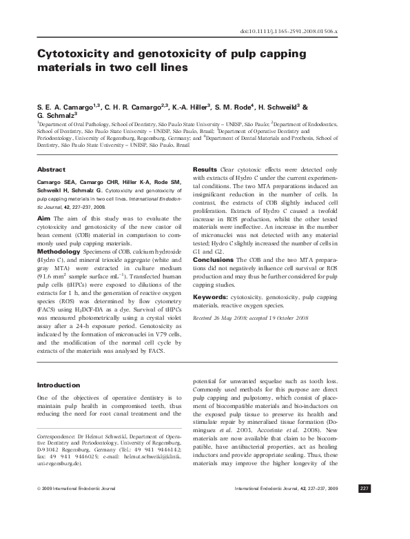 (PDF) Cytotoxicity and genotoxicity of pulp capping materials in two ...