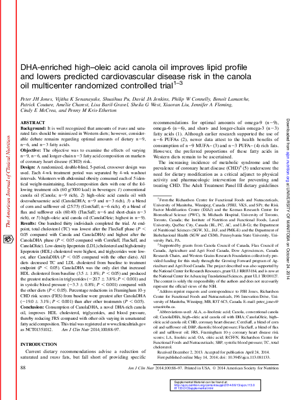 (PDF) DHAenriched higholeic acid canola oil improves lipid profile