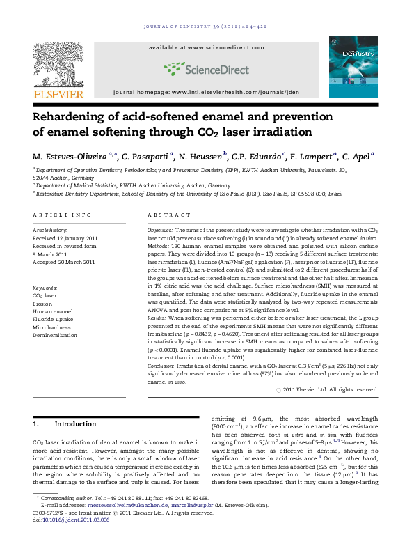 (PDF) Rehardening of acidsoftened enamel and prevention of enamel