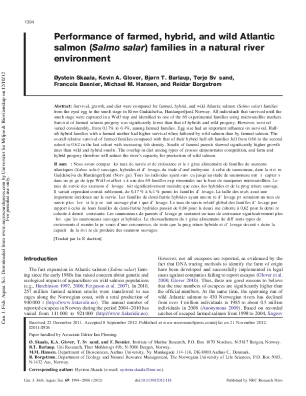 (PDF) Performance of farmed, hybrid, and wild Atlantic salmon ( Salmo ...