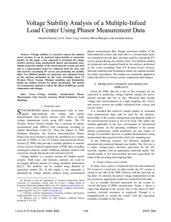 (PDF) Voltage Stability Analysis of a Multiple-Infeed Load Center Using ...