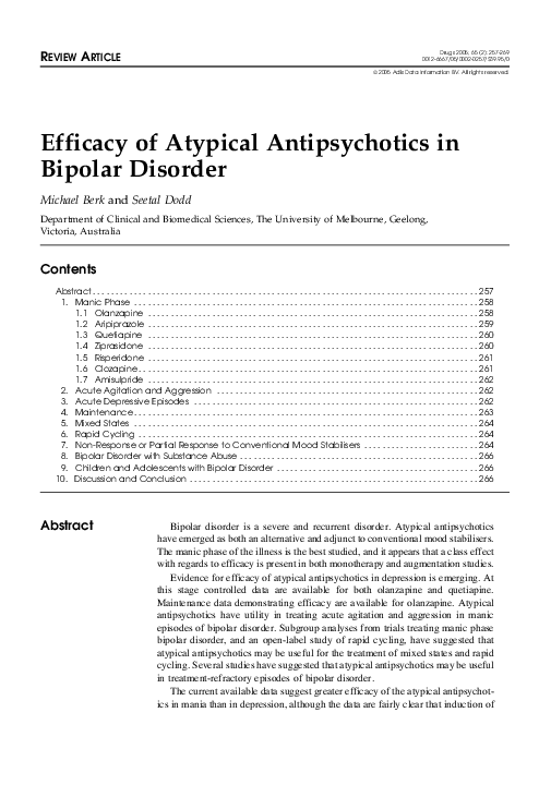 (PDF) Efficacy of Atypical Antipsychotics in Bipolar Disorder