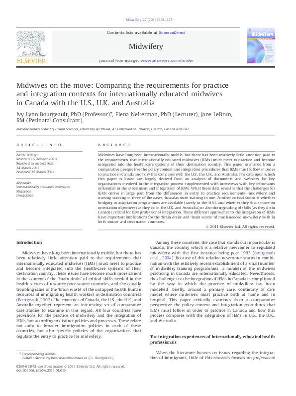 (PDF) Midwives on the move: Comparing the requirements for practice and ...