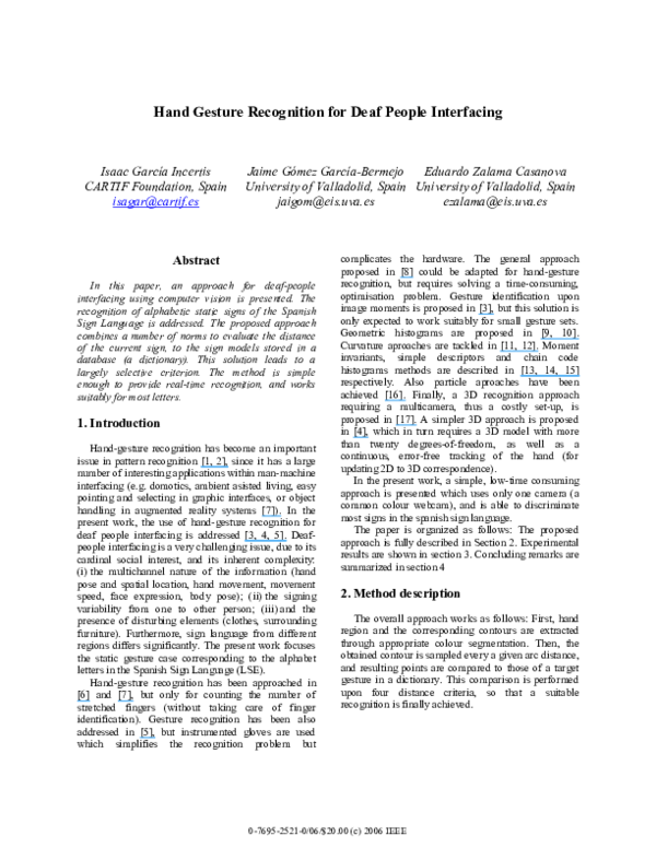 (PDF) Hand Gesture Recognition for Deaf People Interfacing