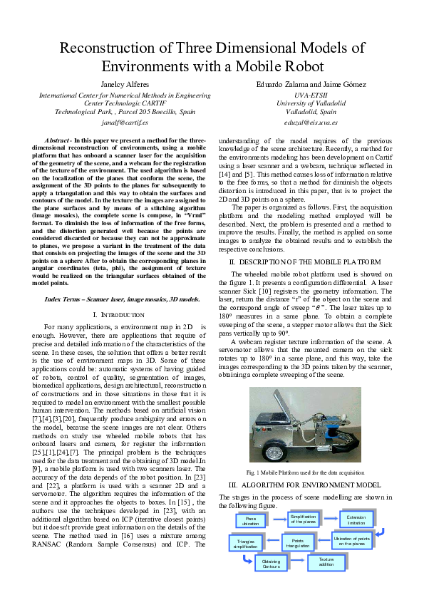 (PDF) Reconstruction of Three Dimensional Models of Environments with a ...