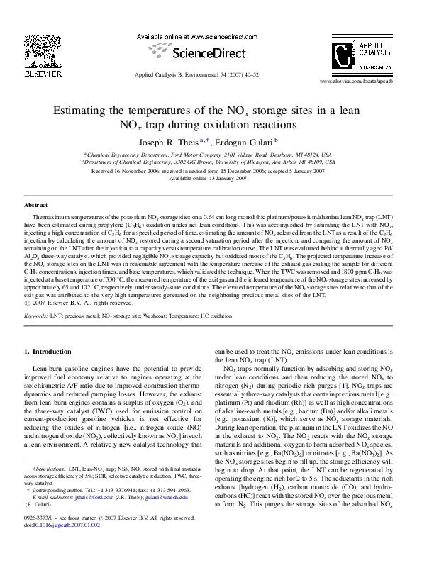 (PDF) Estimating the temperatures of the NOx storage sites in a lean