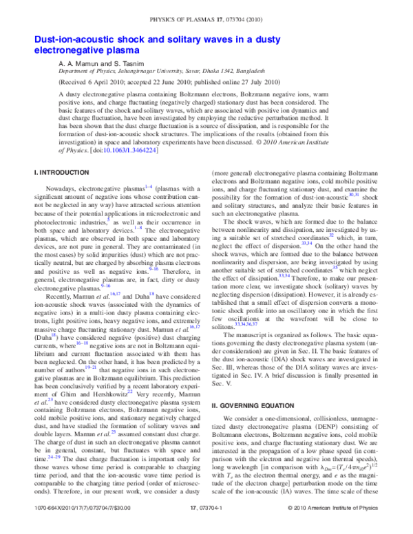 (PDF) Dust-ion-acoustic shock and solitary waves in a dusty ...