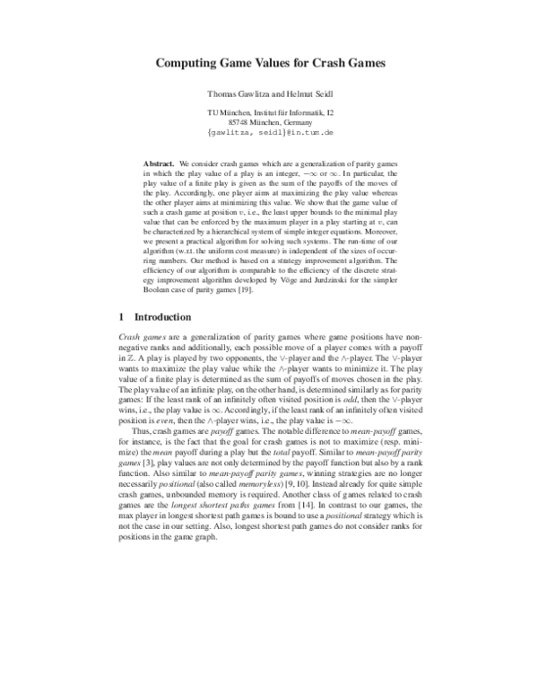 (PDF) Computing Game Values for Crash Games