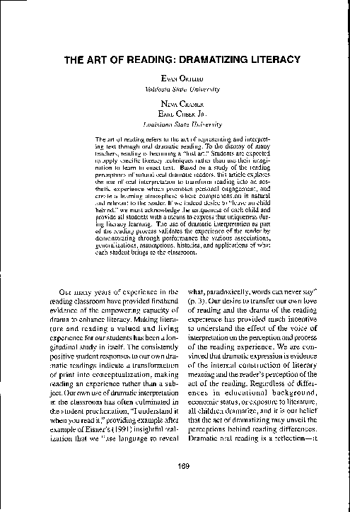 (PDF) The Art of Reading: Dramatizing Literacy (2008)