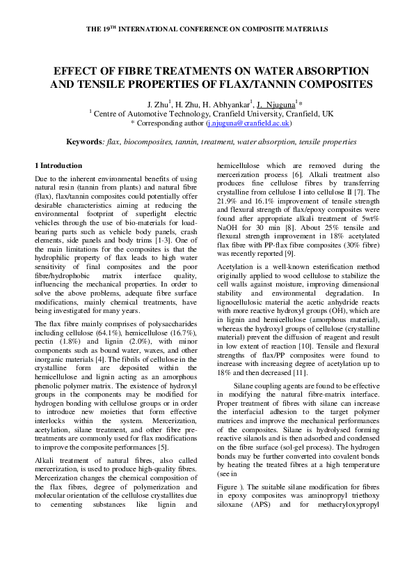 (PDF) Effect of Fibre Treatments on Water Absorption and Tensile ...