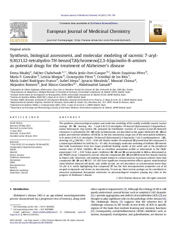 (PDF) Synthesis, biological assessment and molecular modeling of 14 ...
