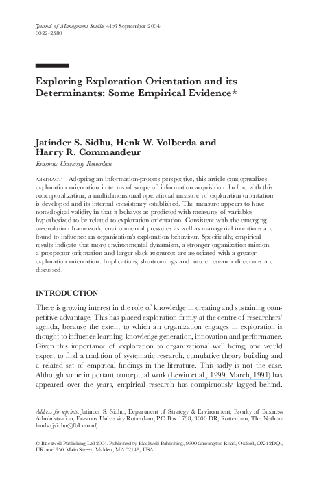 (PDF) Exploring Exploration Orientation and its Determinants: Some ...