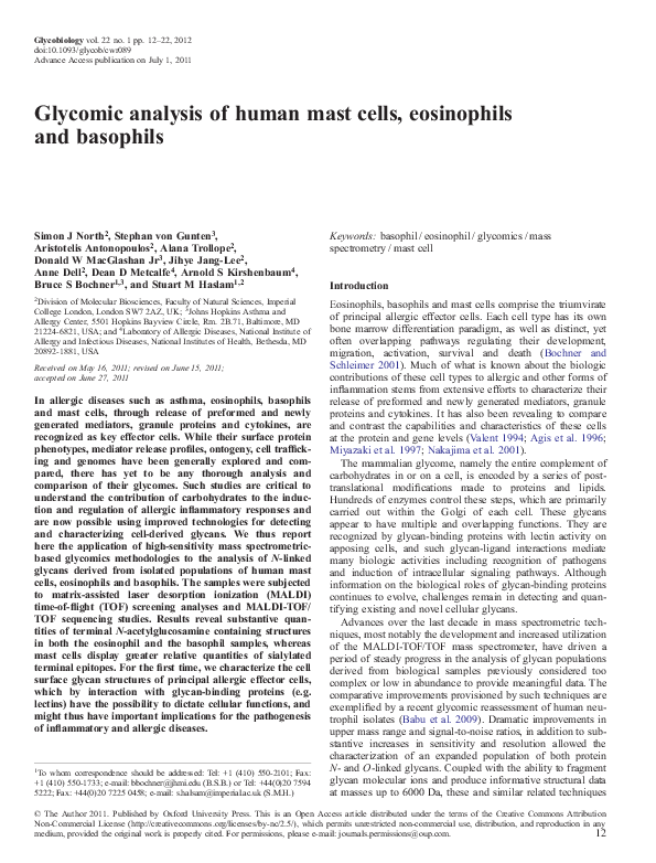 (PDF) Glycomic analysis of human mast cells, eosinophils and basophils