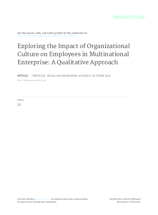 (PDF) Exploring the Impact of Organizational Culture on Employees in ...