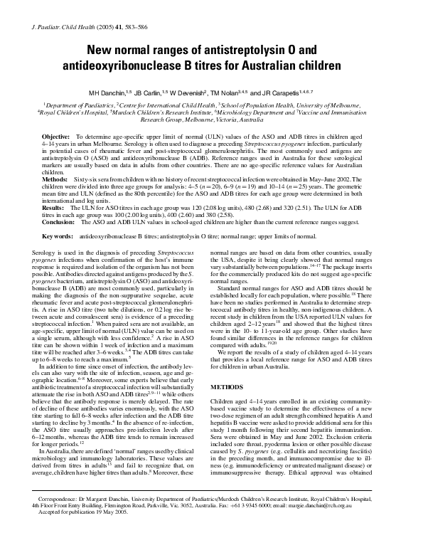 (PDF) New normal ranges of antistreptolysin O and antideoxyribonuclease ...