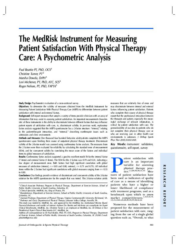 (PDF) The MedRisk Instrument for Measuring Patient Satisfaction With