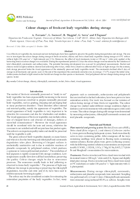 (PDF) Colour changes of fresh-cut leafy vegetables during storage