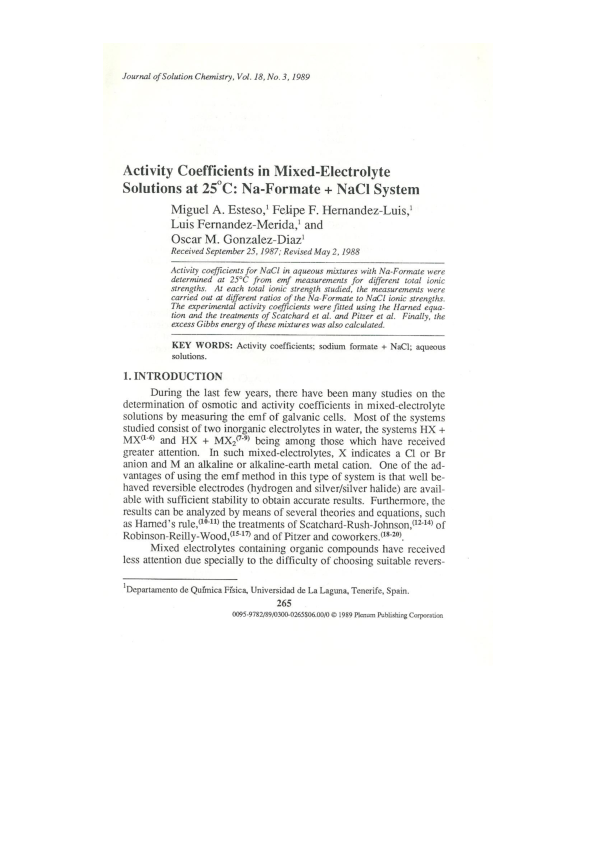 (PDF) Activity Coefficients in Mixed-Electrolyte Solutions at 25°C ...