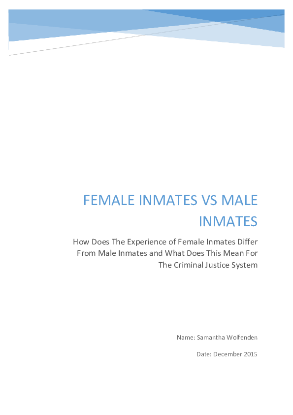 (PDF) FEMALE INMATES VS MALE INMATES How Does The Experience of Female ...