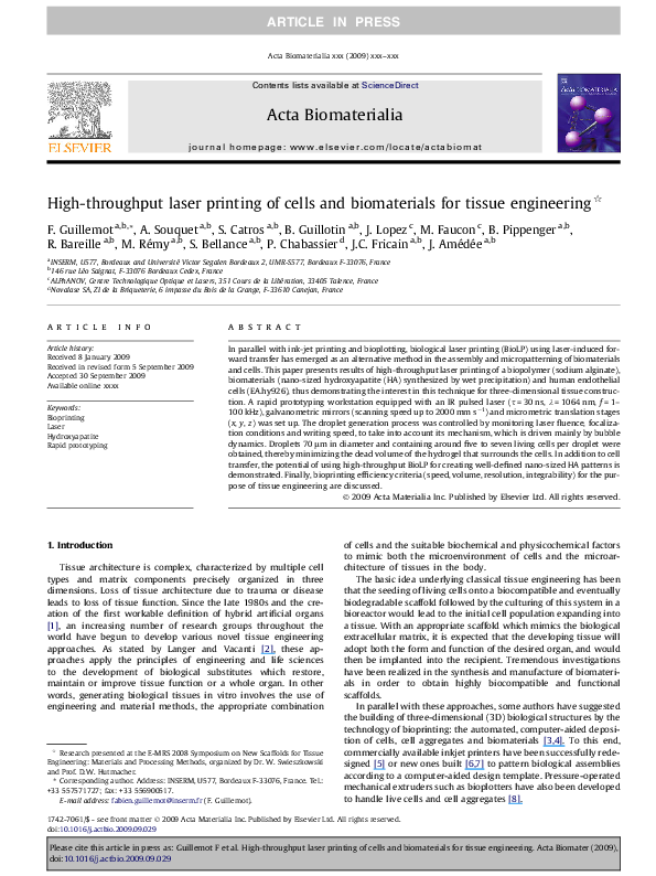 (PDF) High-throughput laser printing of cells and biomaterials for ...