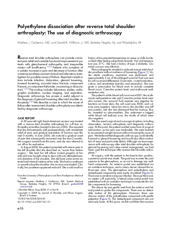 (PDF) Polyethylene dissociation after reverse total shoulder ...