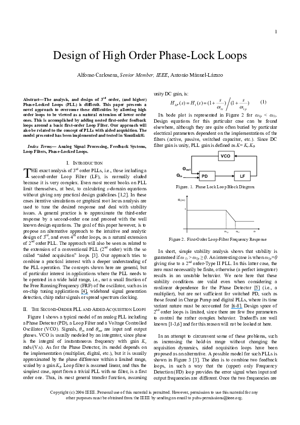 (PDF) Design of HighOrder PhaseLock Loops Alfonso Carlosena Academia.edu