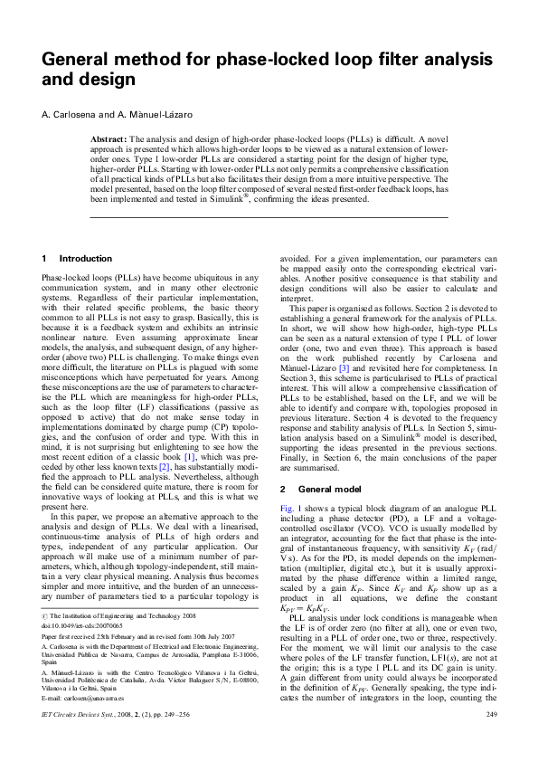 (PDF) General method for phaselocked loop filter analysis and design