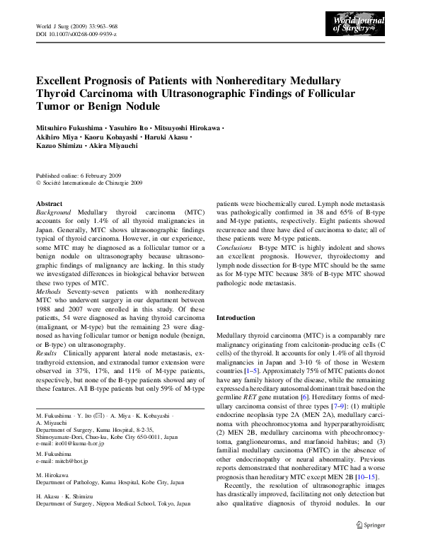 (PDF) Excellent Prognosis of Patients with Nonhereditary Medullary ...