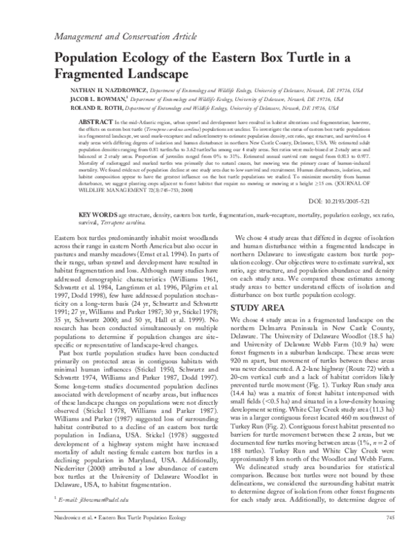 (PDF) Population Ecology of the Eastern Box Turtle in a Fragmented ...