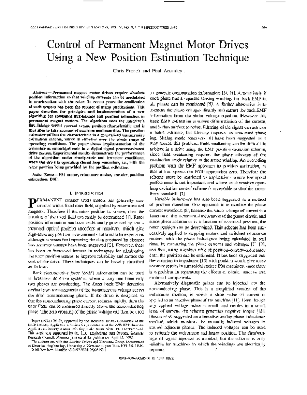 (PDF) Control of permanent motor drives using a new position estimation technique C