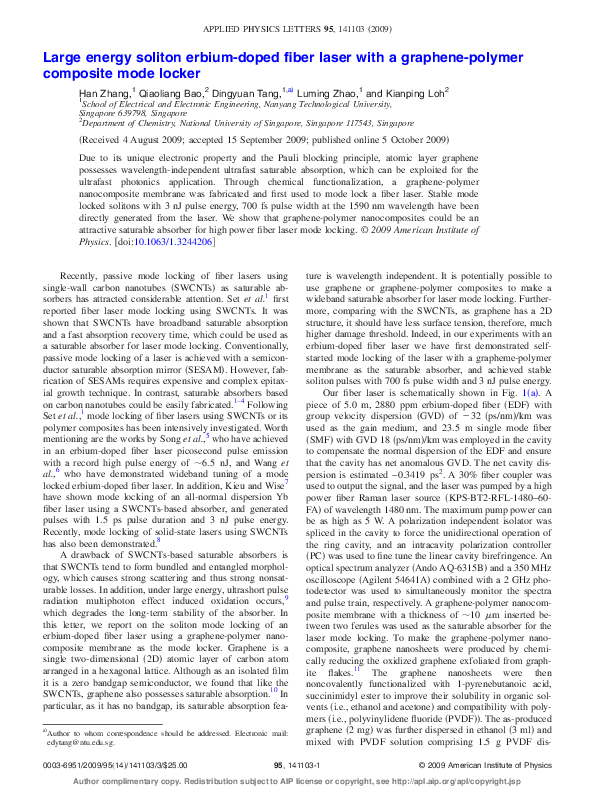 (PDF) Large energy soliton erbium-doped fiber laser with a graphene ...