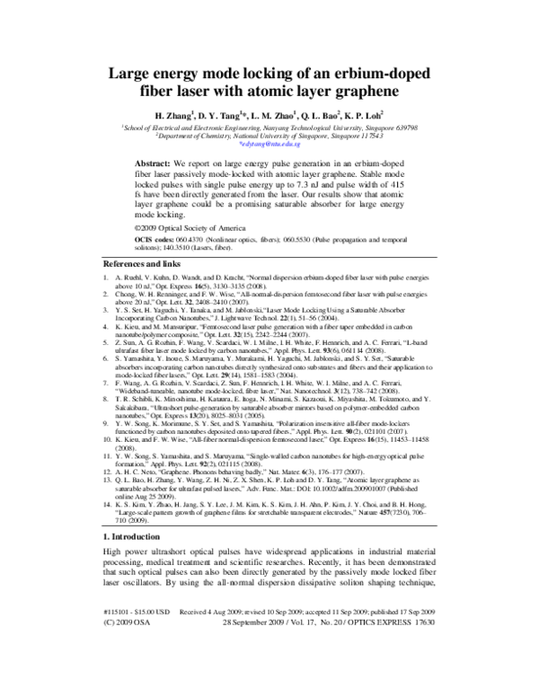 (PDF) Large energy mode locking of an erbium-doped fiber laser with ...