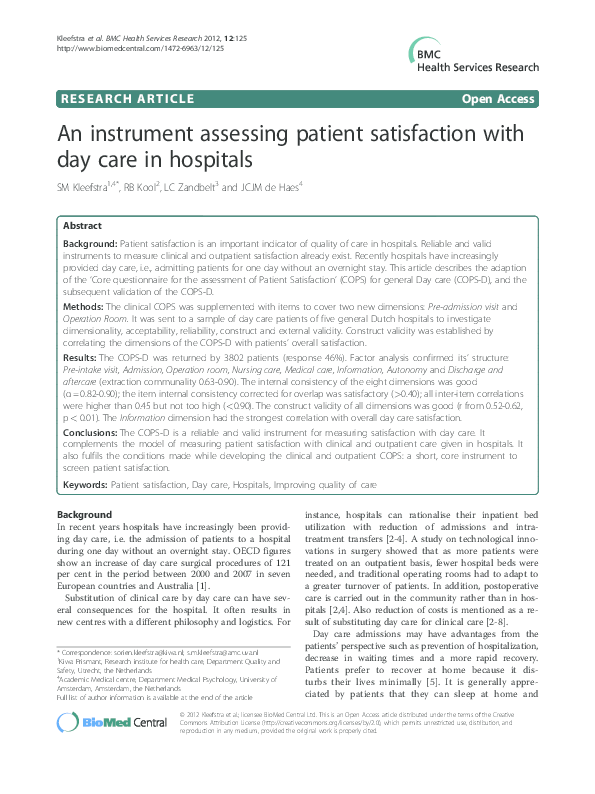 (PDF) An instrument assessing patient satisfaction with day care in ...