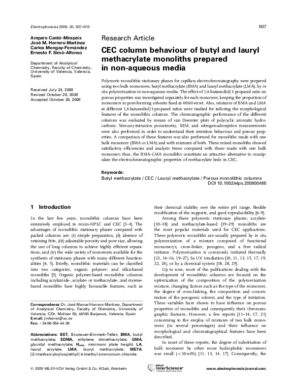 (PDF) CEC column behaviour of butyl and lauryl methacrylate monoliths ...